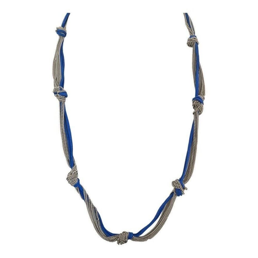 New Susan Graver Necklace Silver Strands Sueded Blue Cord QVC - 1Z